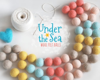 Under the Sea Felt Balls  - 100% Wool Felt Balls - 50 Wool Felt Balls - 2cm Felt Balls - Under the Sea Garland - Under the Sea Colors - Poms