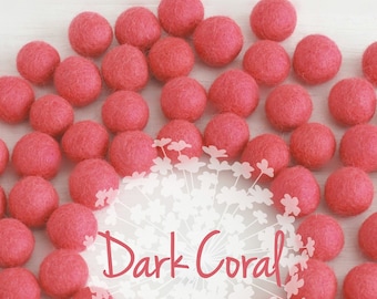 Wool Felt Balls - Size, Approx. 2CM - (18 - 20mm) - 25 Felt Balls Pack - Color Dark Coral-4063 - Felt Pom Poms - Dark Coral Felt Balls