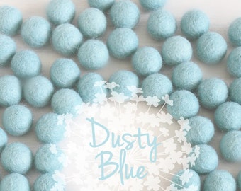 Wool Felt Balls - Size, Approx. 2CM - (18 - 20mm) - 25 Felt Balls Pack - Color Dusty Blue-2025 - Soft Blue Pom Poms - Pale Blue Felt Balls