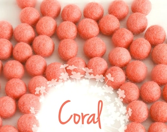 Wool Felt Balls - Size, Approx. 2CM - (18 - 20mm) - 25 Felt Balls Pack - Color Coral-4064 - Coral Pom Poms - Coral Wool Felt Balls - Coral