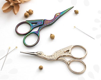 Crane Embroidery Scissors - Small Scissors- Gold Small Shears - Crane Gold Scissors - Rainbow Scissors - Colorful Crane Scissors