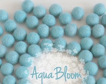 Wool Felt Balls - Size, Approx. 2CM - (18 - 20mm) - 25 Felt Balls Pack - Color Aqua Bloom-2012- Aqua Felt Balls - Felt Pom Poms - Aqua Poms