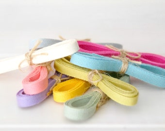 Eco Friendly Cotton Ribbons Bundle "Samplers"- 5 Yards - 100% Cotton Ribbons - 1/4" wide - 1 Yard Each color you choose - Cotton Ribbons