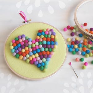 DIY Felt Balls Heart Kit - Hoop Art Kit - Mini felt balls Kit - Wall Decor Hoop- Embroidery Hoop Art- Colorful Felt Heart - DIY Hoop Art Kit