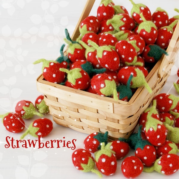 Wollfilz Erdbeeren - Größe, ca. 2,5 "x 1,25" - Erdbeeren - Süße Wollfilz-Erdbeeren - Nassgefilzte Erdbeeren - Erdbeeren