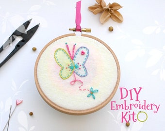 Butterfly Embroidery Patterns - DIY Embroidery Kit - Kid's Cute Stitching Patterns - DIY Beginners Stitching Kit - Iron On Butterfly - DIY