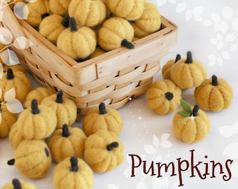 Little Felt Pumpkins - Size, Approx. 2" - Orange Mini Pumpkins - White Little Pumpkins - Cute Wool Felt Pumpkins - Yellow Mini Pumpkins