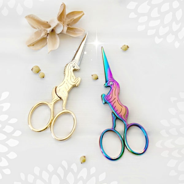 Unicorn Embroidery Scissors - Small Scissors- Gold Unicorn Shears - Gold Horse Scissors - Rainbow Unicorn Scissors - Unicorn Snips