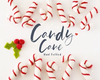 Felted Candy Cane - Wool Felt Candy Cane - DIY Garland Candy Cane - Christmas Decoration - Holiday Decor - 4.5CM Candy Cane - Holiday Decor