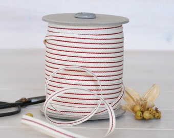 Natural Cotton Ribbon with Red - 109 yards Spool - Ribbons Bulk - 1/4" Wide - Natural Trim with Red - DIY Weddings - Cotton Metallic Ribbons