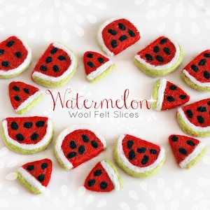 Little Felt Watermelon Slices- Felted Watermelon - Cute Felted Watermelon Slices - Watermelon 1/2 slices or Full slices- Summer party -10pcs