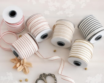Cotton Ribbons - Rose Gold Ribbon - Gold Ribbon - Natural Cotton Ribbon - Metallic Ribbons - Loose Weave - DRITTOFILO - 3/8" Cotton Ribbons