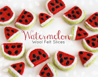 Little Felt Watermelon Slices- Felted Watermelon - Cute Felted Watermelon Slices - Watermelon 1/2 slices or Full slices- Summer party -10pcs