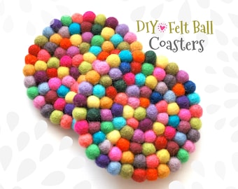 DIY - Felt Ball Coasters - Fun Coaster Kit - One or Two Wooden Coasters & Colorful Felt Balls for a DIY Kit - Round or Square Coasters