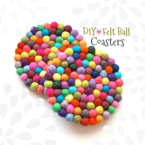 DIY - Felt Ball Coasters - Fun Coaster Kit - One or Two Wooden Coasters & Colorful Felt Balls for a DIY Kit - Round or Square Coasters