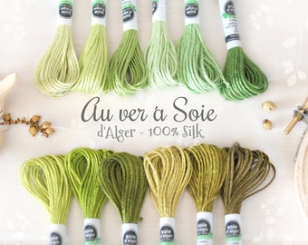 Silk Thread- Au Ver a Soie Silk Thread - 100% Silk Thread Shades of Green - Green Silk Thread - Green Stitching Thread - French d'Alger Silk