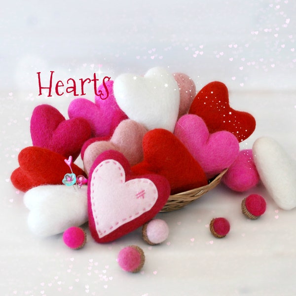 Felt Hearts - Large and Medium Wool Felt Hearts - 9cm Wet Felted Hearts - 6cm Felted Hearts - Felted Hearts - Felt Heart - Wool Felt Hearts