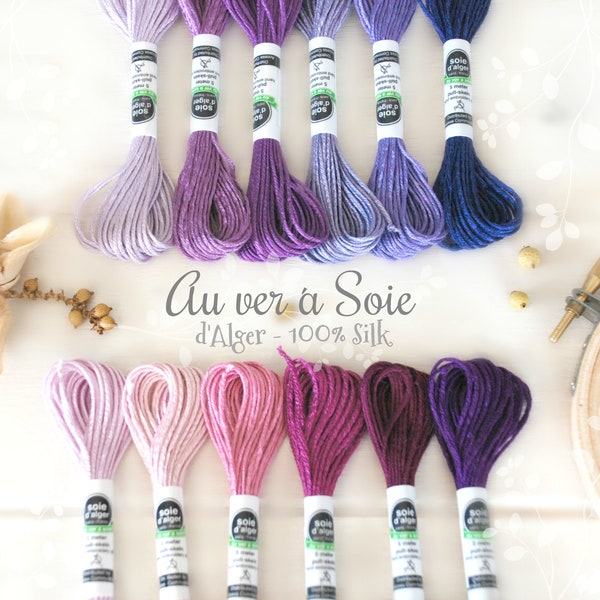 Silk Thread - Au Ver a Soie Silk Thread - 100% Silk Thread Shades of Purple - Lilac Silk Thread - Violet Color Thread - French d'Alger Silk