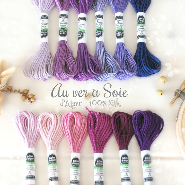 Fil de soie - Au Ver a Soie Fil de soie - 100% Fil de soie Nuances de violet - Fil de soie lilas - Fil de couleur violette - Soie Français d’Alger