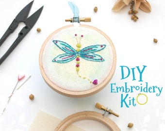 Dragonfly Embroidery Patterns - DIY Embroidery Kit - Kid's Cute Stitching Patterns - DIY Beginners Stitching Kit - Iron On Dragonfly - DIY