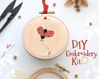 Ladybug Embroidery Patterns - DIY Embroidery Kit - Kid's Cute Stitching Patterns - DIY Beginners Stitching Kit - Iron On Ladybug - DIY