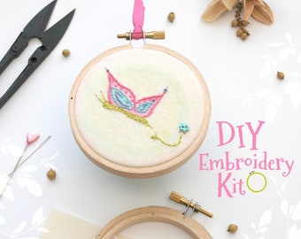 Butterfly Embroidery Patterns - DIY Embroidery Kit - Kid's Cute Stitching Patterns - DIY Beginners Stitching Kit - Iron On Butterfly - DIY