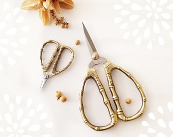 Embroidery Scissors -  Medium Bamboo Scissors 4.5", Mini Bamboo 2.5" Scissors - Bamboo Scissors - Antique Gold Snips - Bamboo Style Snips