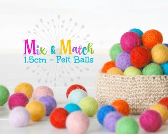 1.5CM - Tiny Wool Felt Balls - Colorful Felt Balls - 1.5CM Felt Balls - (15mm) - 100% Wool Felt Pom Poms- Mix and Match - 25, 50, 75 or 100