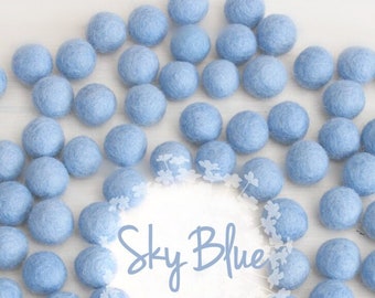 Wool Felt Balls - Size, Approx. 2CM - (18 - 20mm) - 25 Felt Balls Pack - Color Sky Blue-2060 - 2CM Felt Balls - Soft Blue Felt Balls - Blue