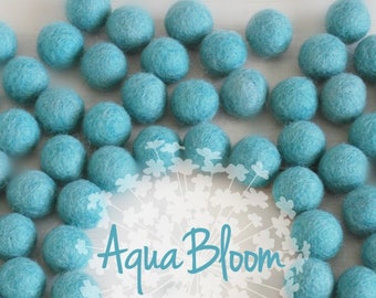 Wool Felt Balls - Size, Approx. 2CM - (18 - 20mm) - 25 Felt Balls Pack - Color Aqua Bloom-2012- Aqua Felt Balls - Felt Pom Poms - Aqua Poms