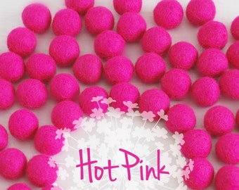Wool Felt Balls - Size, Approx. 2CM - (18 - 20mm) - 25 Felt Balls Pack  - Color Hot Pink-4040 - 2CM Wool Balls - Poms - Hot Pink Felt Balls