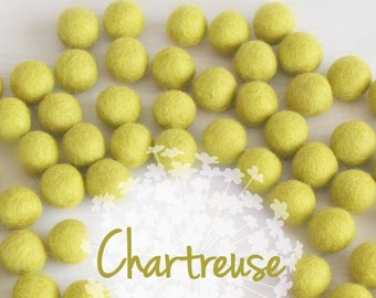 Wool Felt Balls - Size, Approx. 2CM - (18 - 20mm) - 25 Felt Balls Pack - Color Chartreuse-1015 - Chartreuse Felt Balls - Felt Pom Poms