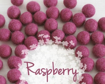 Wool Felt Balls - Size, Approx. 2CM - (18 - 20mm) - 25 Felt Balls Pack - Color Raspberry-3030 - Berry Felt Pom Poms - Berry Felt Wool Balls