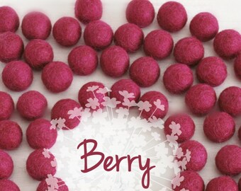 Wool Felt Balls - Size, Approx. 2CM - (18 - 20mm) - 25 Felt Balls Pack - Color Berry-3035 - Felt Balls - Felt Pom Poms - Berry Felt Balls