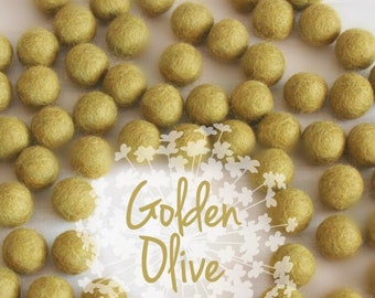 Wool Felt Balls - Size, Approx. 2CM - (18 - 20mm) - 25 Felt Balls Pack - Color Golden Olive-1030 - Felt Balls - Golden Color Felt Balls