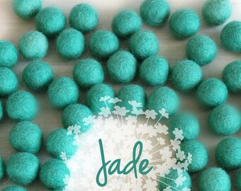 Wool Felt Balls - Size, Approx. 2CM - (18 - 20mm) - 25 Felt Balls Pack - Color Jade-1068 - Mermaid Green Felt Balls - Teal Color Pom Poms