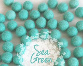 Wool Felt Balls - Size, Approx. 2CM - (18 - 20mm) - 25 Felt Balls Pack - Color Sea Green-1066 - Mermaid Green Felt Balls - Aquamarine Poms