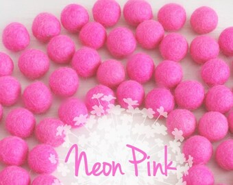 Wool Felt Balls - Size, Approx. 2CM - (18 - 20mm) - 25 Felt Balls Pack - Color Neon Pink-4020 - 2CM Wool Felt Balls - Bright Pink Felt Balls