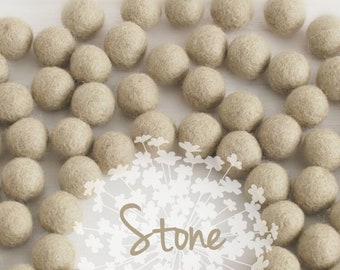 Wool Felt Balls - Size, Approx. 2CM - (18 - 20mm) - 25 Felt Balls Pack - Color Stone-7020 - Stone color fetl balls - 2CM Felt Balls - Sand