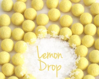 Wool Felt Balls - Size, Approx. 2CM - (18 - 20mm) - 25 Felt Balls Pack - Color Lemon Drop-6015- 2CM Felt Pom Poms - Bright Yellow Felt Balls