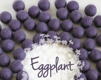 Wool Felt Balls - Size, Approx. 2CM - (18 - 20mm) - 25 Felt Balls Pack -Color Eggplant-3044- Eggplant color Poms - Eggplant color Felt Balls