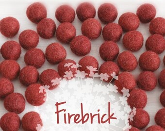 Wool Felt Balls - Size, Approx. 2CM - (18 - 20mm) - 25 Felt Balls Pack - Color Firebrick-5040-Dark Brick fetl balls - 2CM Wool Felt Balls