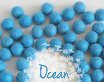 Wool Felt Balls - Size, Approx. 2CM - (18 - 20mm) - 25 Felt Balls Pack - Color Ocean-2070- 2CM Felt Balls - Felt Pom Pom - Blue Felt Balls