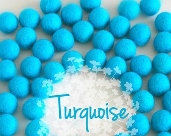 Wool Felt Balls - Size, Approx. 2CM - (18 - 20mm) - 25 Felt Balls Pack - Color Turquoise-2040 - Tuequoise Pom Poms - Turquise Felt Balls