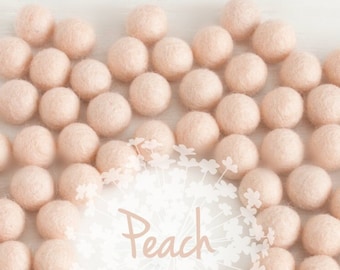 Wool Felt Balls - Size, Approx. 2CM - (18 - 20mm) - 25 Felt Balls Pack - Color Peach-5026- Peach Poms - Peachl Wool Felt Balls - Peach Balls