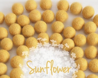 Wool Felt Balls - Size, Approx. 2CM - (18 - 20mm) - 25 Felt Balls Pack - Color Sunflower-6030 - Yellow Felt Balls - 2CM Sunflower Felt Balls