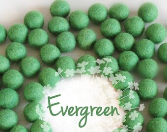 Wool Felt Balls - Size, Approx. 2CM - (18 - 20mm) - 25 Felt Balls Pack - Color Evergreen-1056 - Green Wool Felt Balls - Green Felt Pom Poms