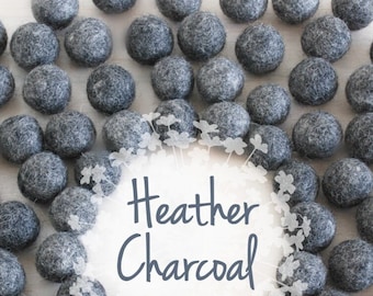 Wool Felt Balls - Size, Approx. 2CM - (18 - 20mm) - 25 Felt Balls Pack - Color Heather Charcoal-9030 - 2CM Heather Felt balls - Felt Balls