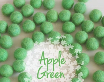 Wool Felt Balls - Size, Approx. 2CM - (18 - 20mm) - 25 Felt Balls Pack - Color Apple Green-1060 - Green Felt Balls - Wool Felt Pom Poms