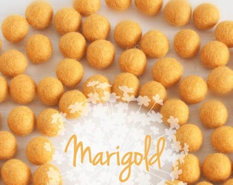 Wool Felt Balls - Size, Approx. 2CM - (18 - 20mm) - 25 Felt Balls Pack- Color Marigold-6040 - Golden Yellow Color - 2CM Goldrod Felt Balls
